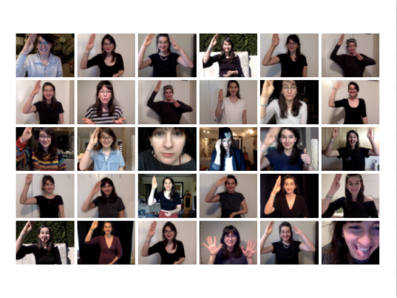 a collage of 30 screen grabs taken from carly's ASL assignments over the course of this 10-month program in a grid